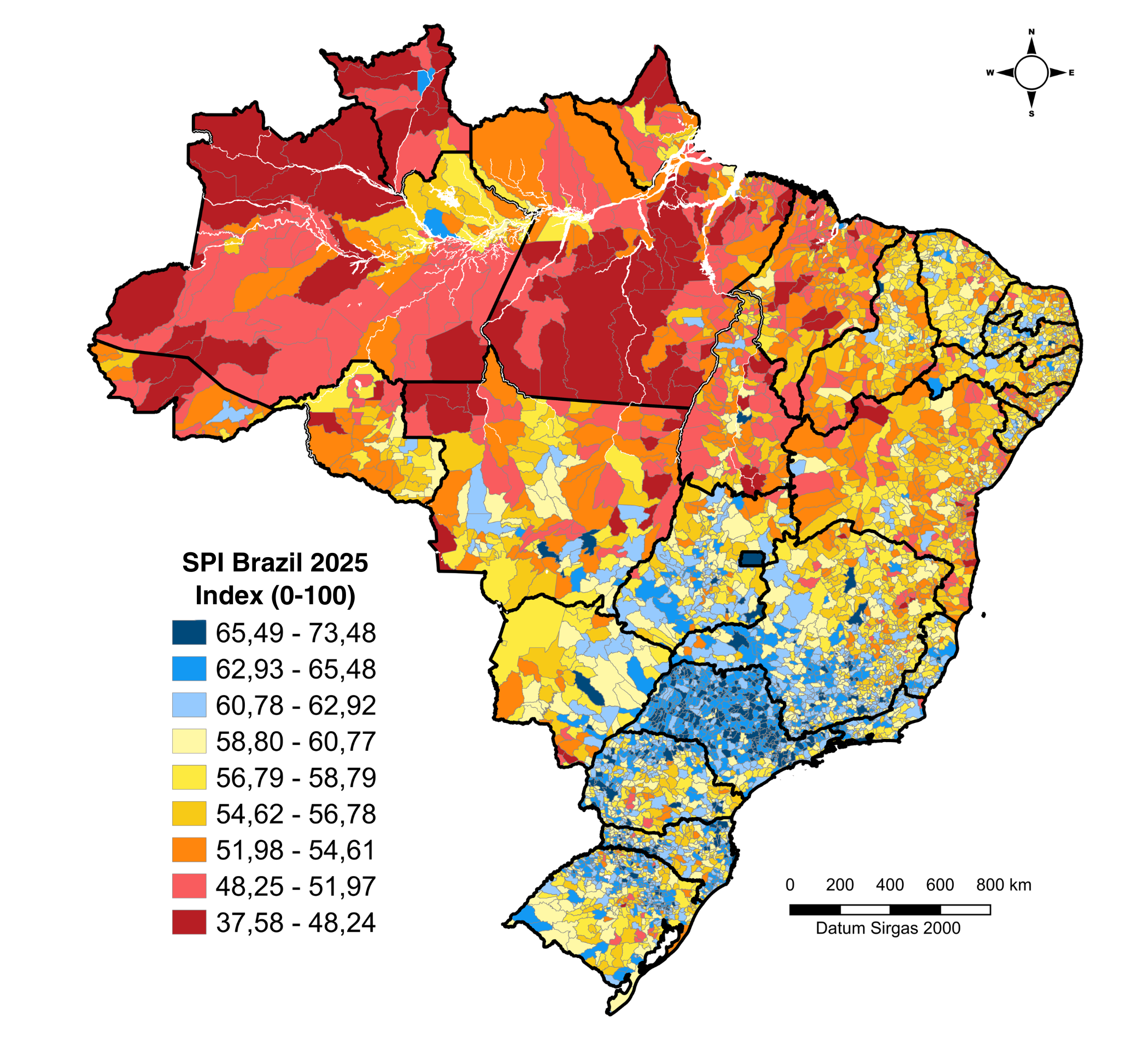 Map of the Social Progress Index in Brazil in 2025