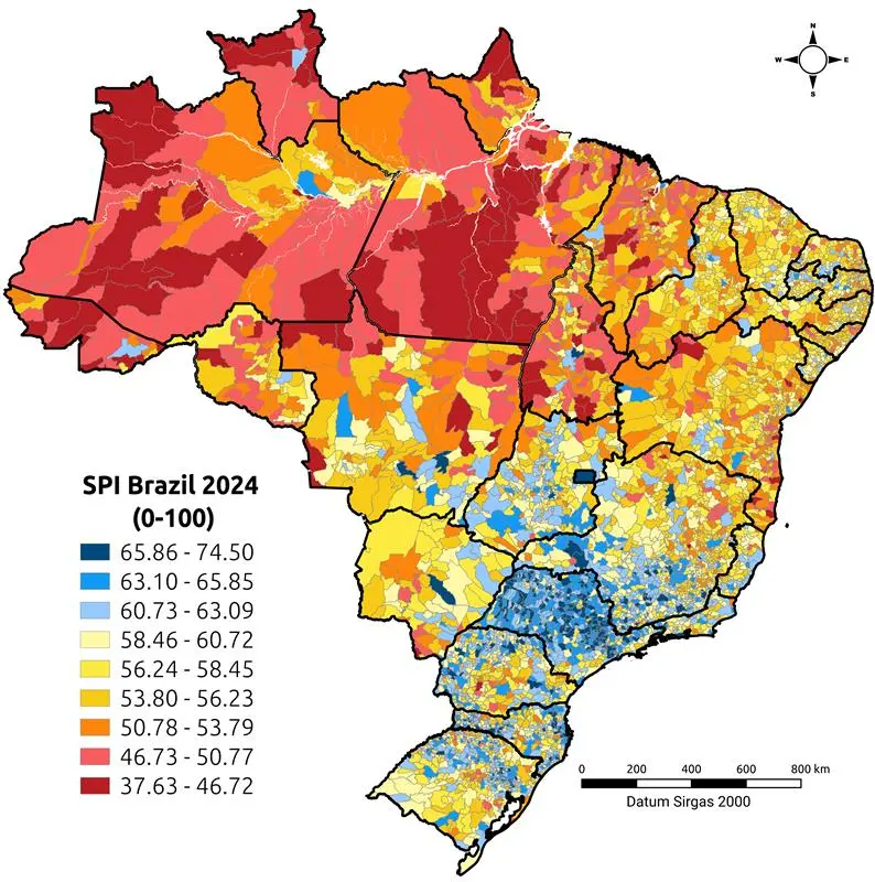 Map of the Social Progress Index in Brazil in 2024